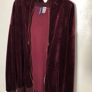 velvet burgundy sweater and joggers